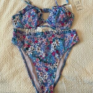 Cupshe Blue and Pink Floral One Piece Swimsuit